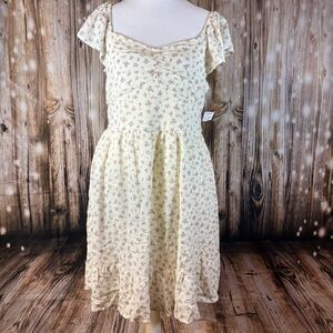 New Pink Rose Dress XL Cottagecore Ivory Pink Rose Floral Knee Length Fit Flare